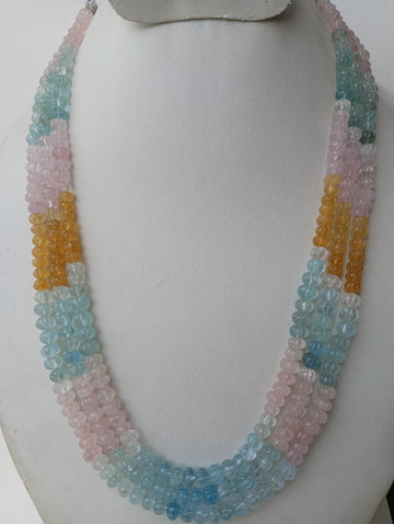 Natural Multi Aquamarine carved melon Beads Necklace Jewelry
