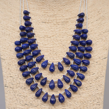 Natural Lapis Lazuli Carved drops with pearls necklace