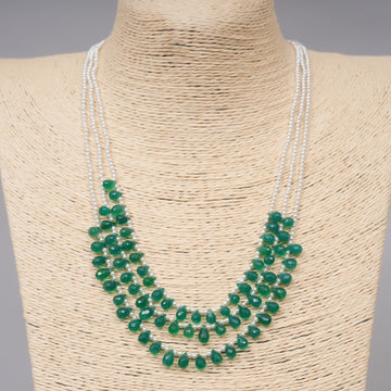 Natural Green Onyx Faceted Drops with Pearls