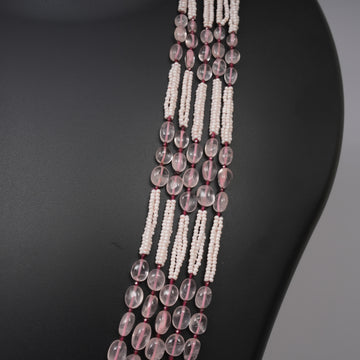 Natural Rose Quartz Smooth Ovals with Garnet Beads & Pearls