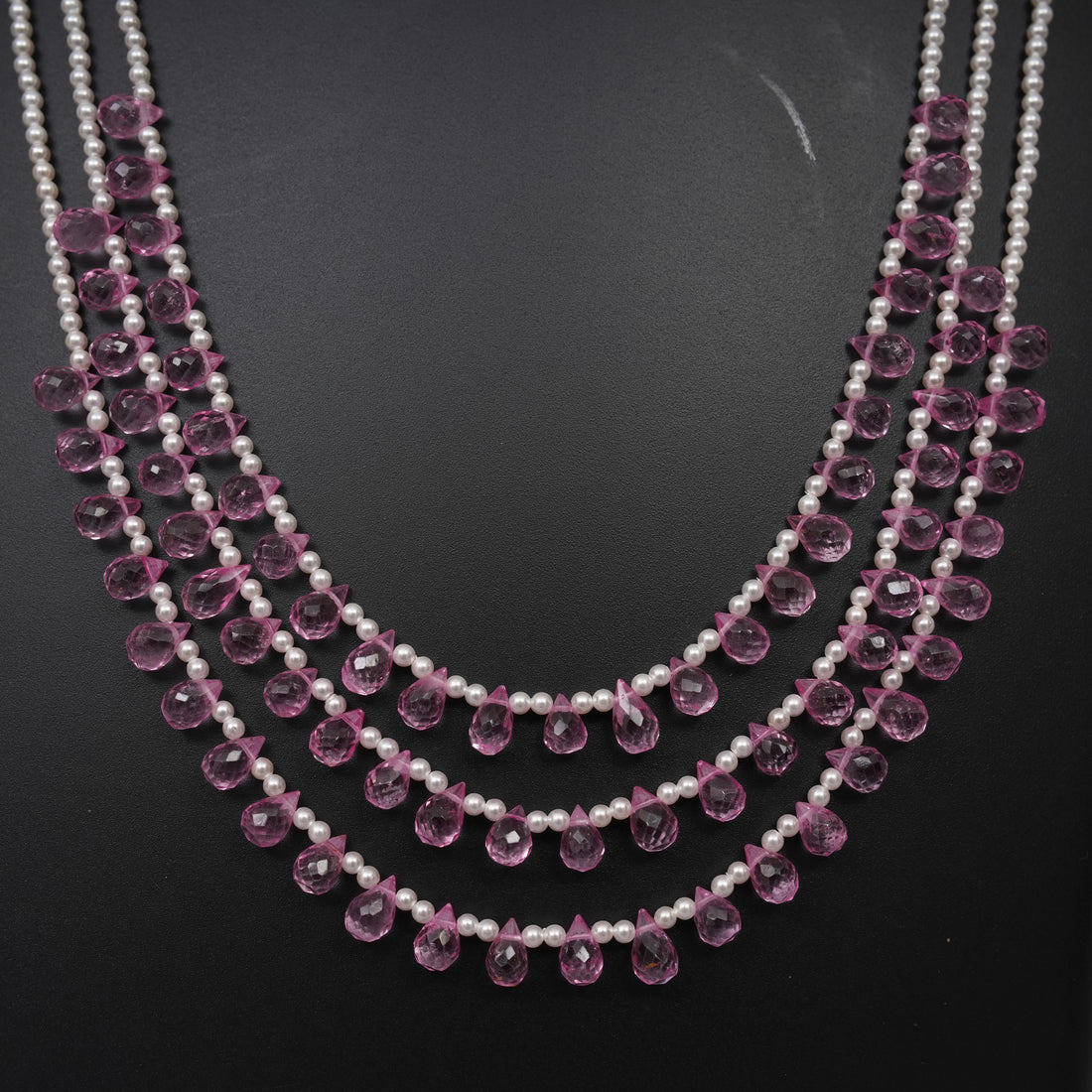 Natural Pink Topaz Faceted Drops with Pearls