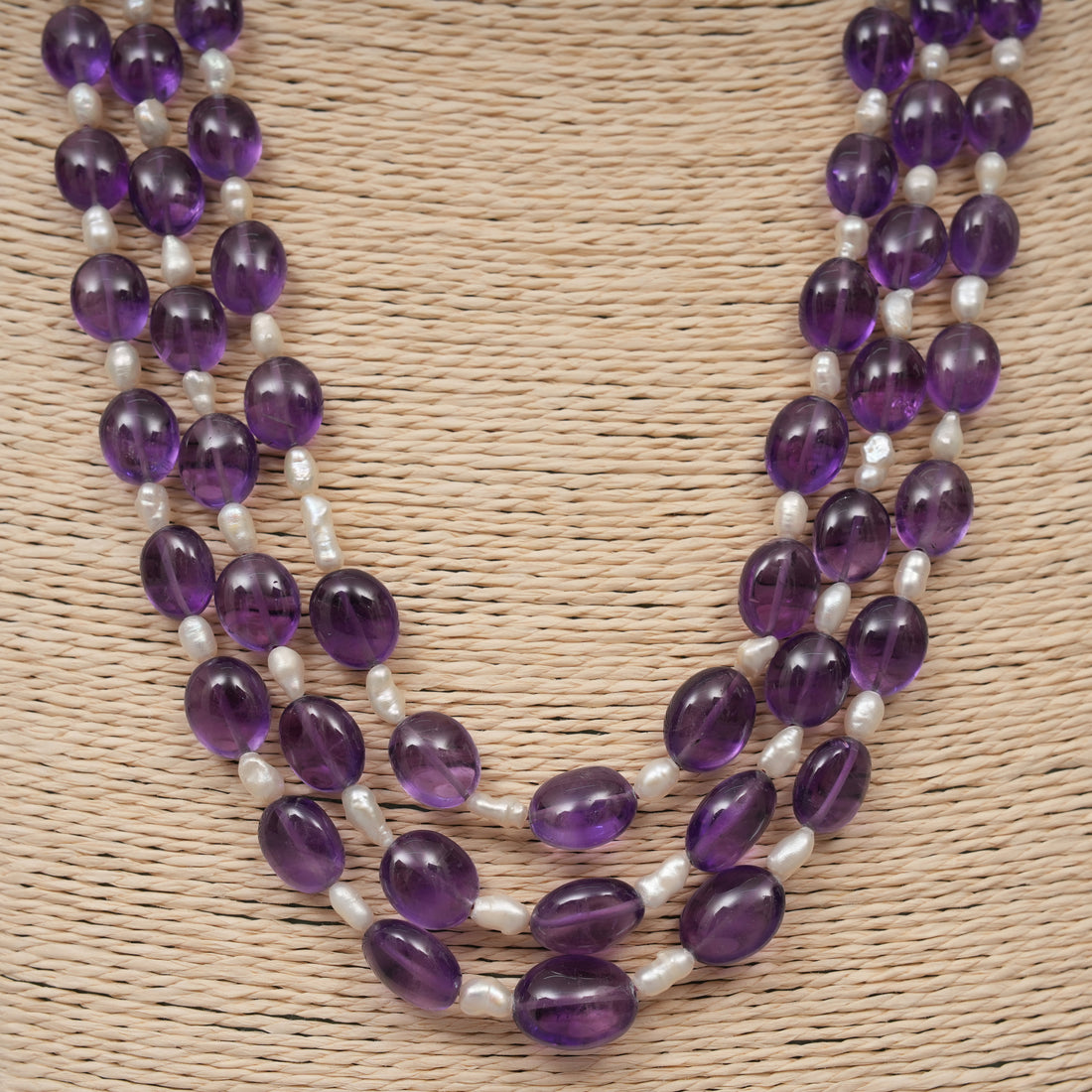 Natural Amethyst Smooth Ovals with Pearls