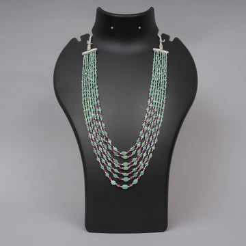 Natural Colombian Emerald & Burma Ruby Smooth Ovals with Pearls