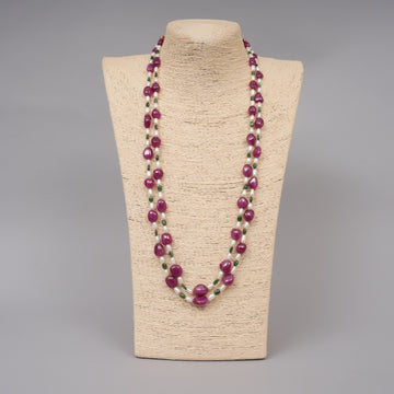 Natural Ruby Smmoth Ovals with Zambian Emerald Smooth Ovals and Pearls