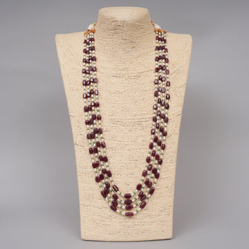 Natural Ruby Smooth ovals with Emerald smooth beads and Pearls