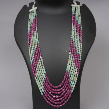 Natural Colombian Emerald ovals with Natural Ruby smooth ovals