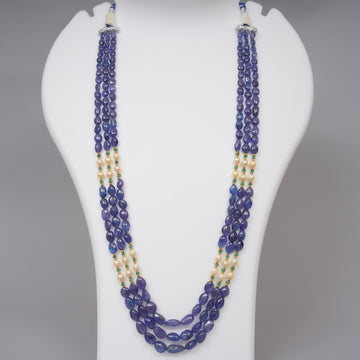 Natural Tanzanite Smooth Ovals with Akoya Pearls & Emerald Beads