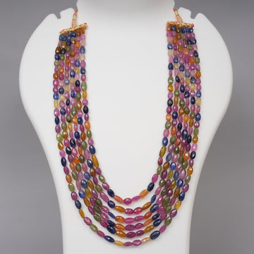 Natural Multi Sapphire Faceted Ovals Necklace