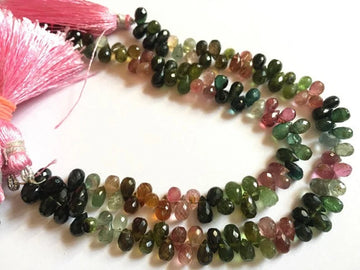 Very Good Quality Natural Multi Tourmaline Faceted Drops Briolettes – 1 Strand