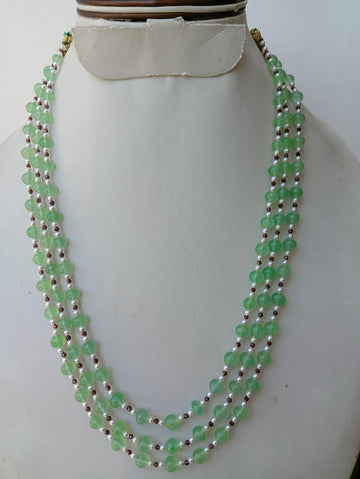 Natural Green Aventurine Smooth Beads with Garnet Beads and Pearls Necklace Jewelry