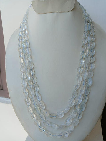 Natural White Topaz Carved Ovals Necklace Jewelry