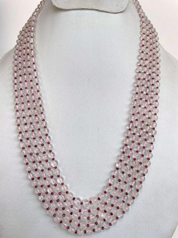 Natural Rose Quartz Smooth Round Beads With Garnet Beads Necklace Jewelry