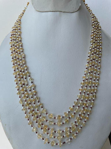 Natural Citrine Smooth Beads with Garnet Beads and Pearls Necklace Jewelry