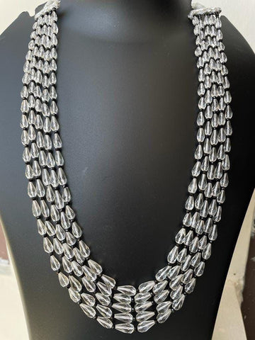 Natural Crystal Quartz Faceted Drops with Black Spinel Beads Necklace Jewelry