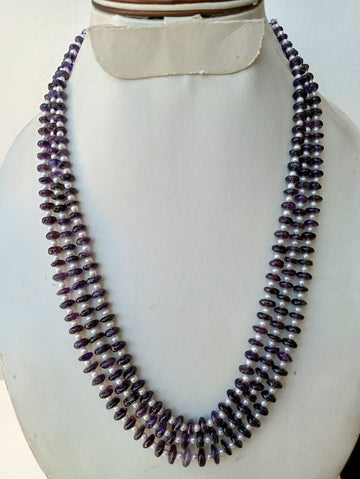 Natural Amethyst Smooth Beads with Pearls Necklace Jewelry