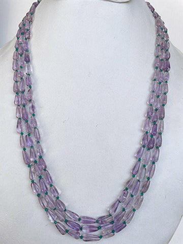 Natural Amethyst Smooth Drops with Green Onyx Beads Necklace Jewelry