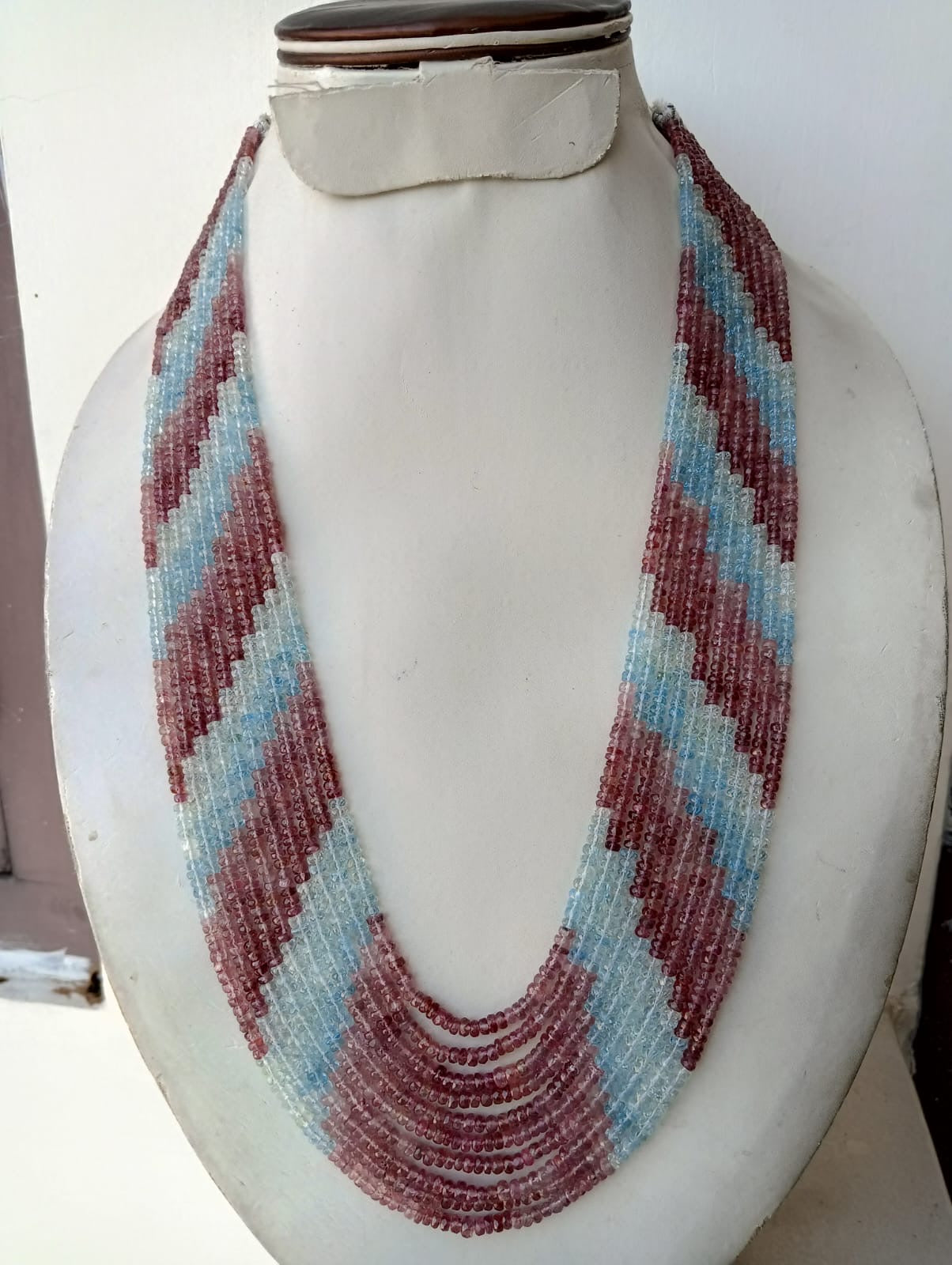 Natural Pink Tourmaline + Natural Blue Aquamarine Faceted Beads Necklace Jewelry