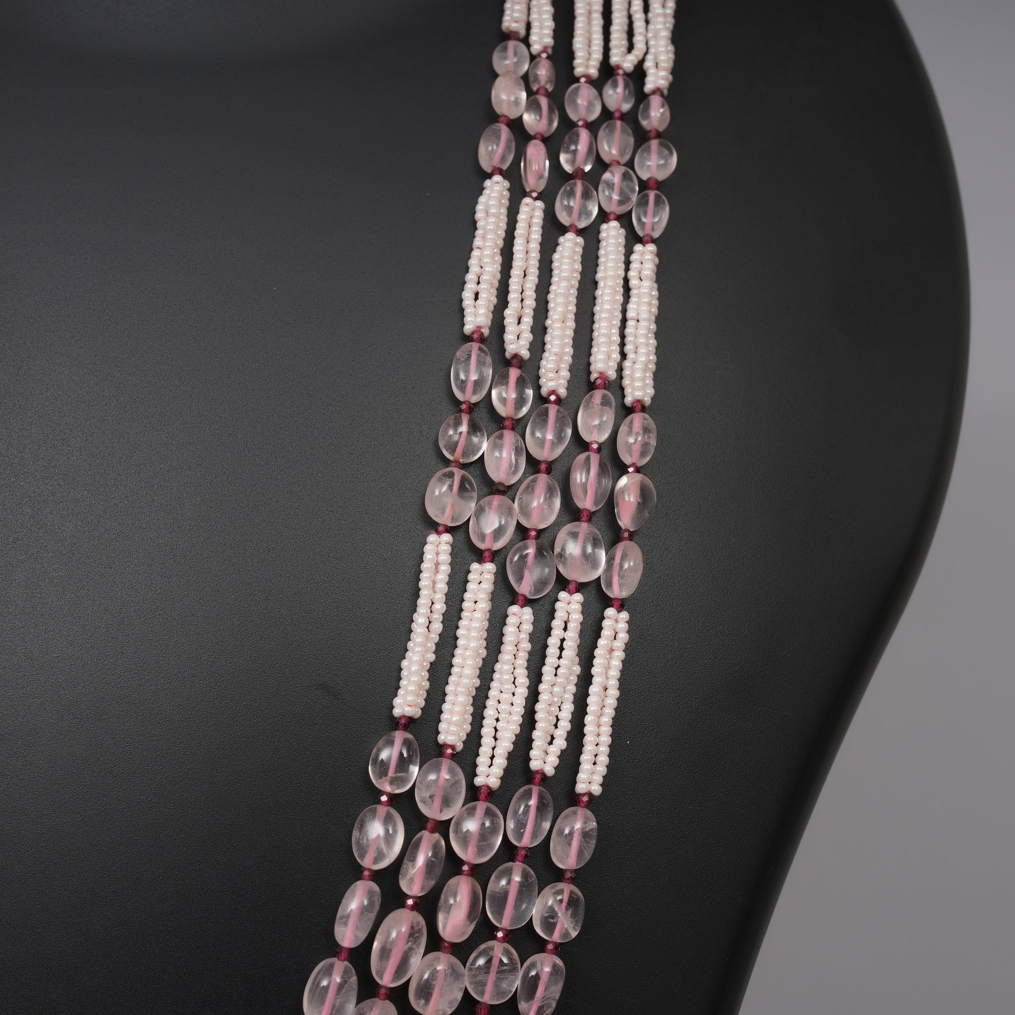 Natural Rose Quartz Smooth Ovals with Garnet Beads & Pearls