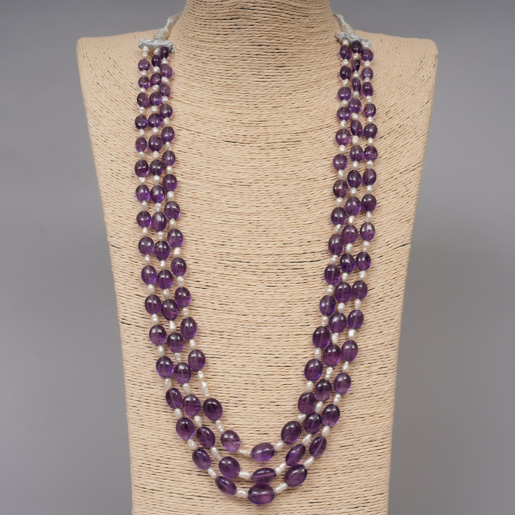 Natural Amethyst Smooth Ovals with Pearls