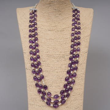 Natural Amethyst Smooth Ovals with Pearls