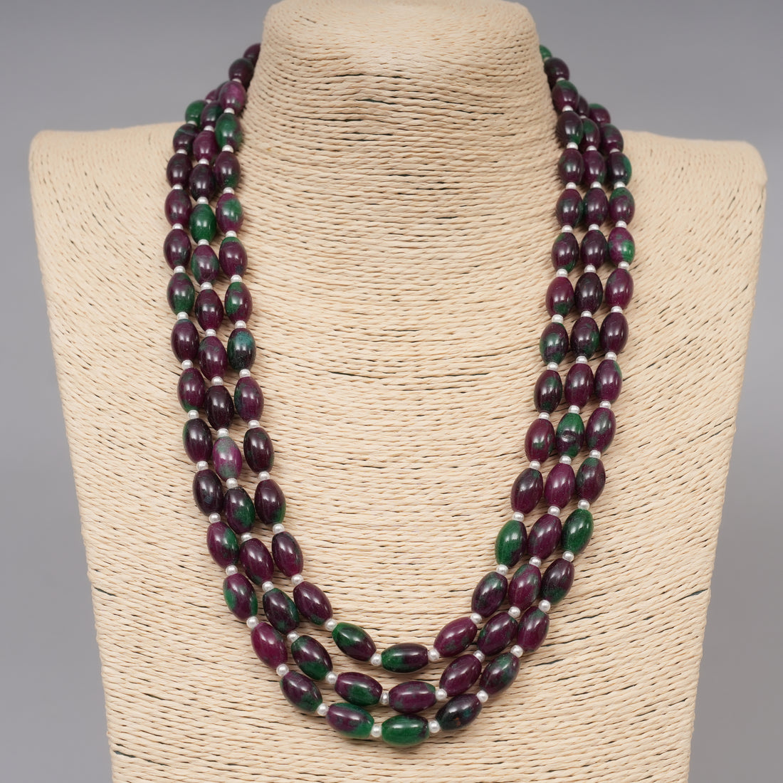 Natural Ruby Zoisite Smooth Oval Beads with Pearls