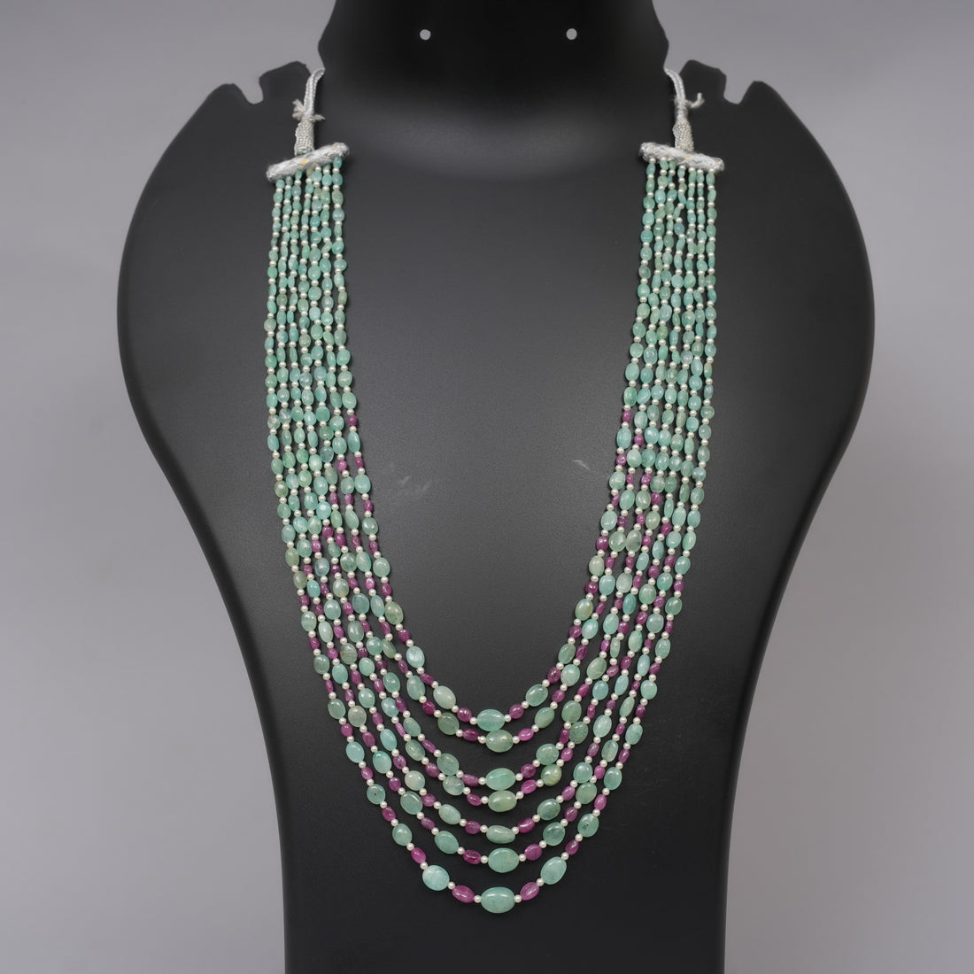 Natural Colombian Emerald & Burma Ruby Smooth Ovals with Pearls