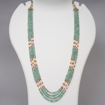 Zambian Emerald faceted beads with Rice Pearls and Ruby Beads