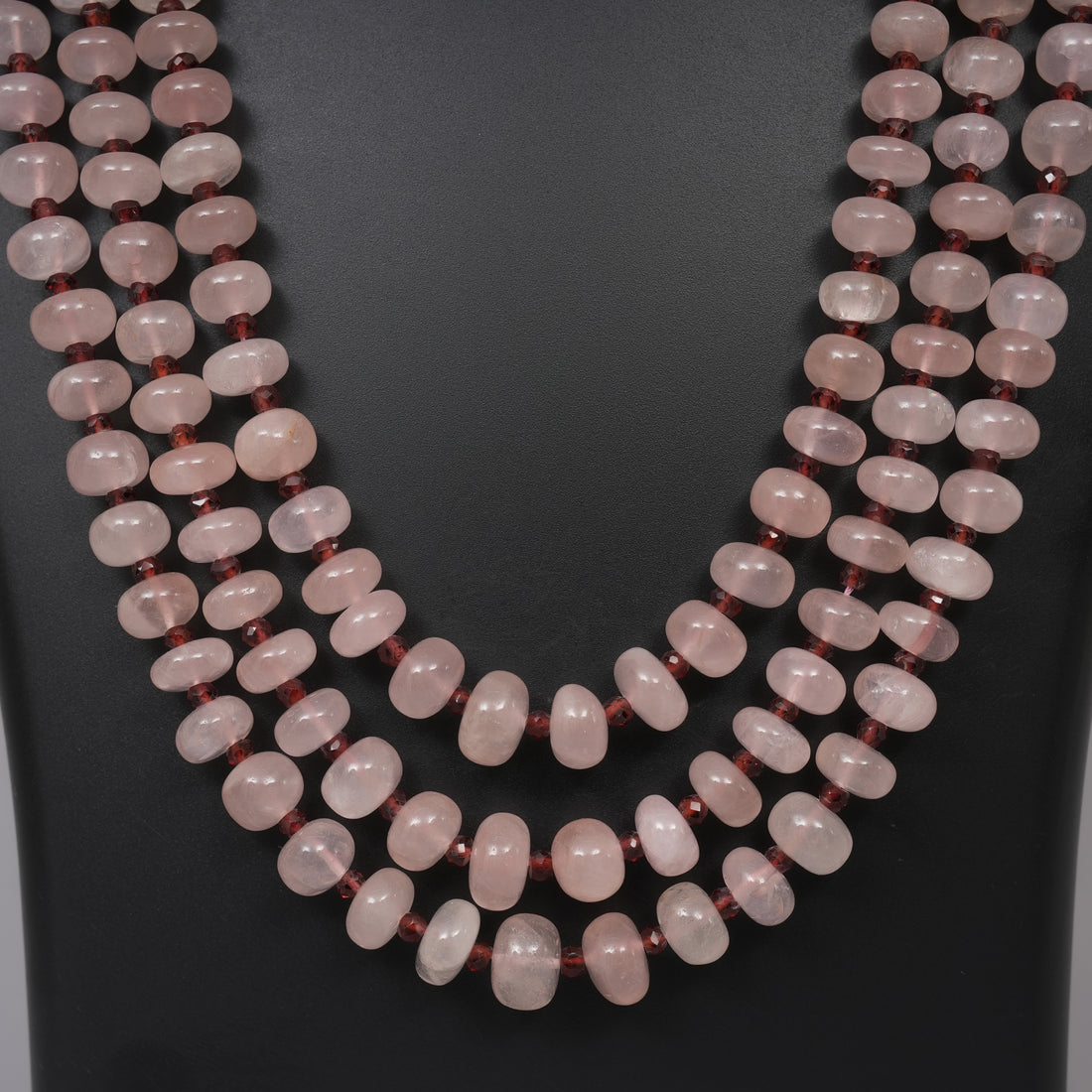 Natural Rose Quartz Smooth Beads with Garnet Beads