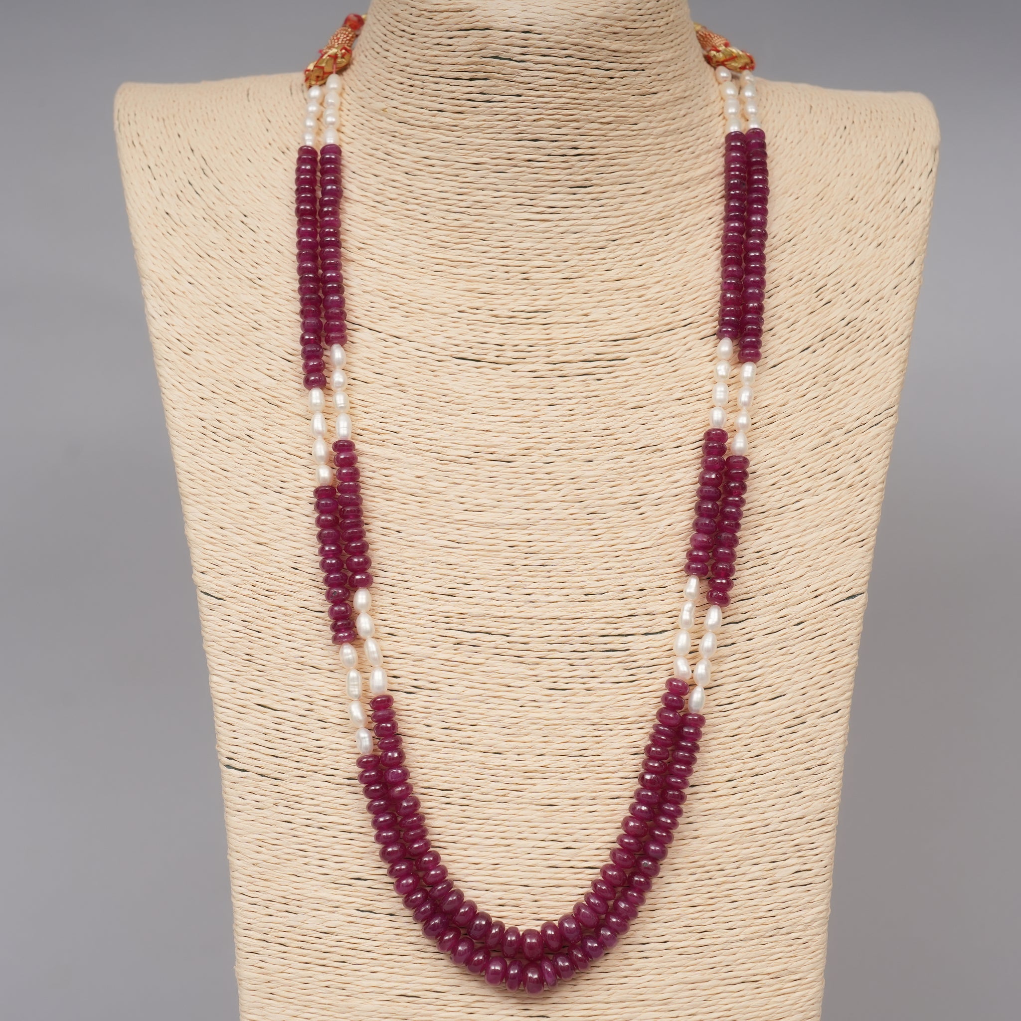 Natural Ruby smooth beads with pearls