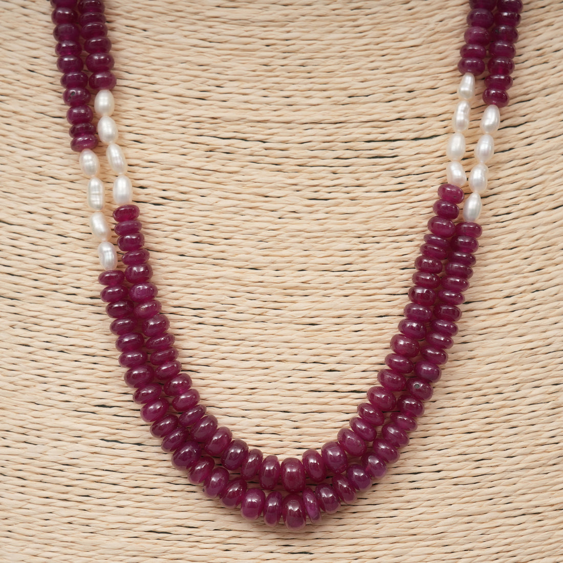 Natural Ruby smooth beads with pearls