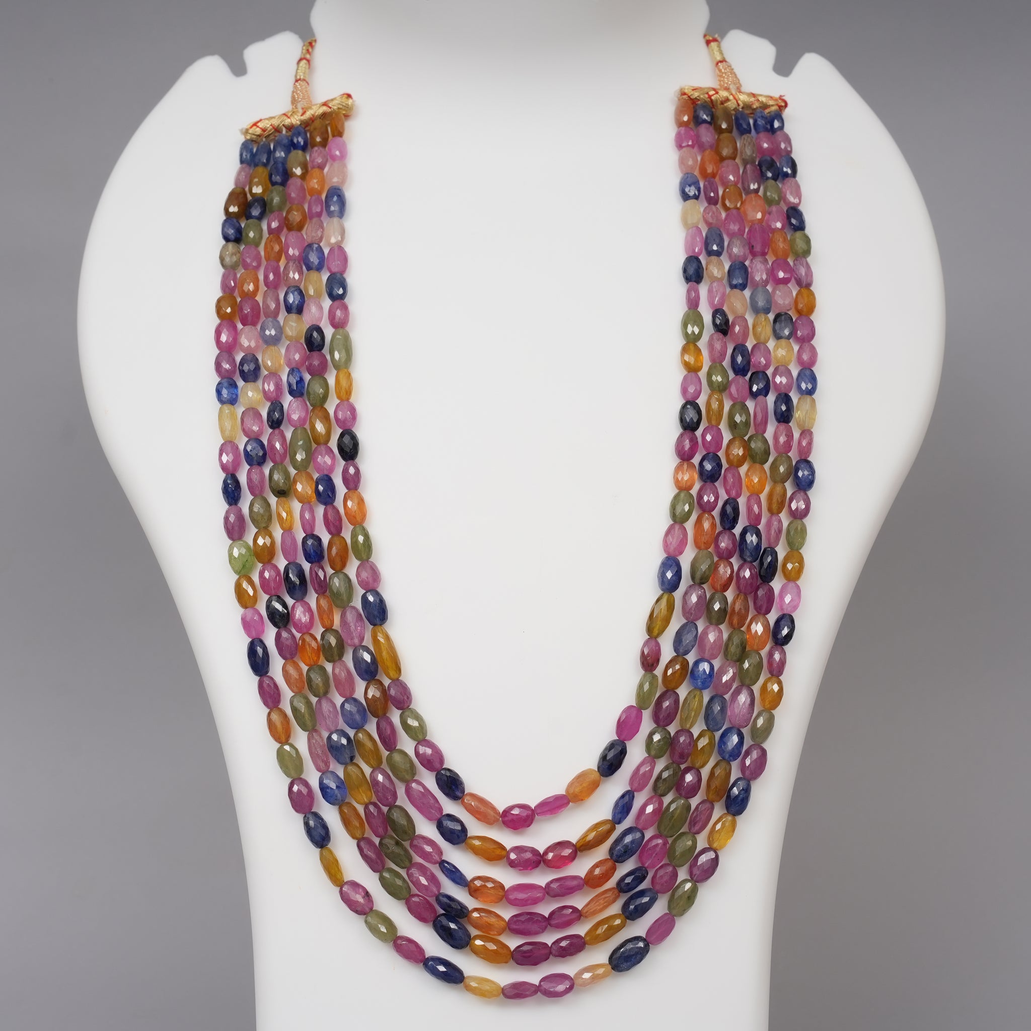 Natural Multi Sapphire Faceted Ovals Necklace