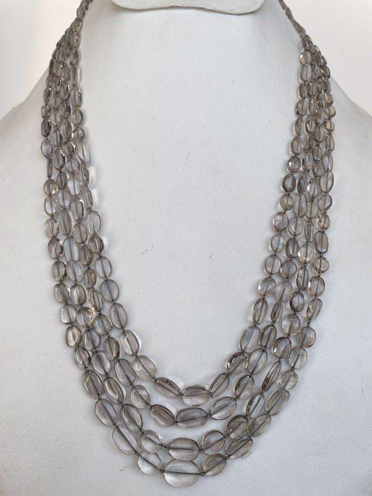 Natural Smoky Quartz Smooth Ovals Necklace Jewelry