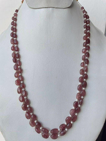Natural Pink Aventurine Smooth Ovals with Pearls Necklace Jewelry