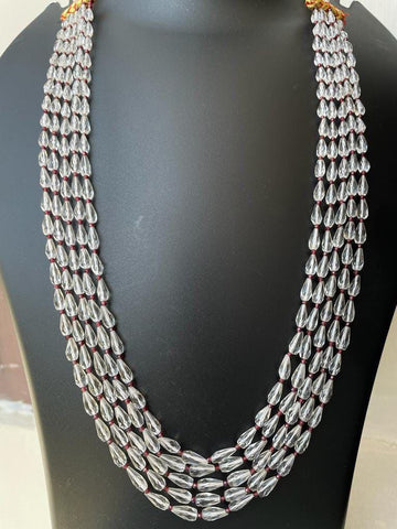 Natural Crystal Quartz Faceted Drops with Garnet Beads Necklace Jewelry