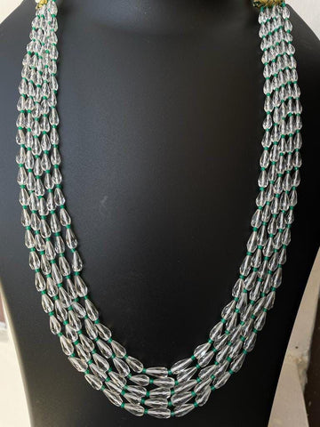 Natural Crystal Quartz Faceted Drops with Green Onyx Beads Necklace Jewelry