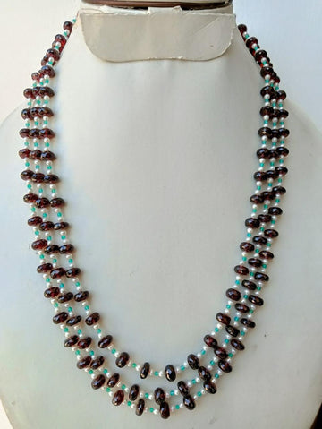 Natural Garnet Faceted Beads with Green Onyx Beads and Pearls Necklace Jewelry