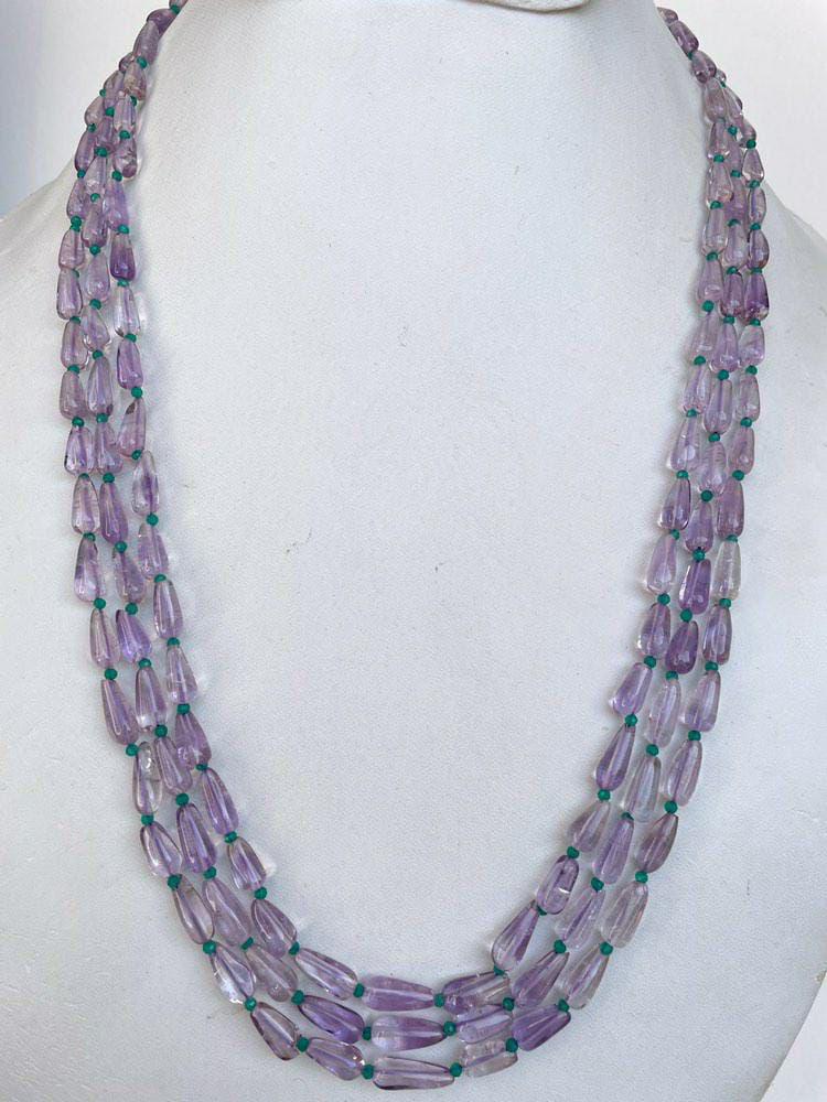 Natural Amethyst Smooth Drops with Green Onyx Beads Necklace Jewelry