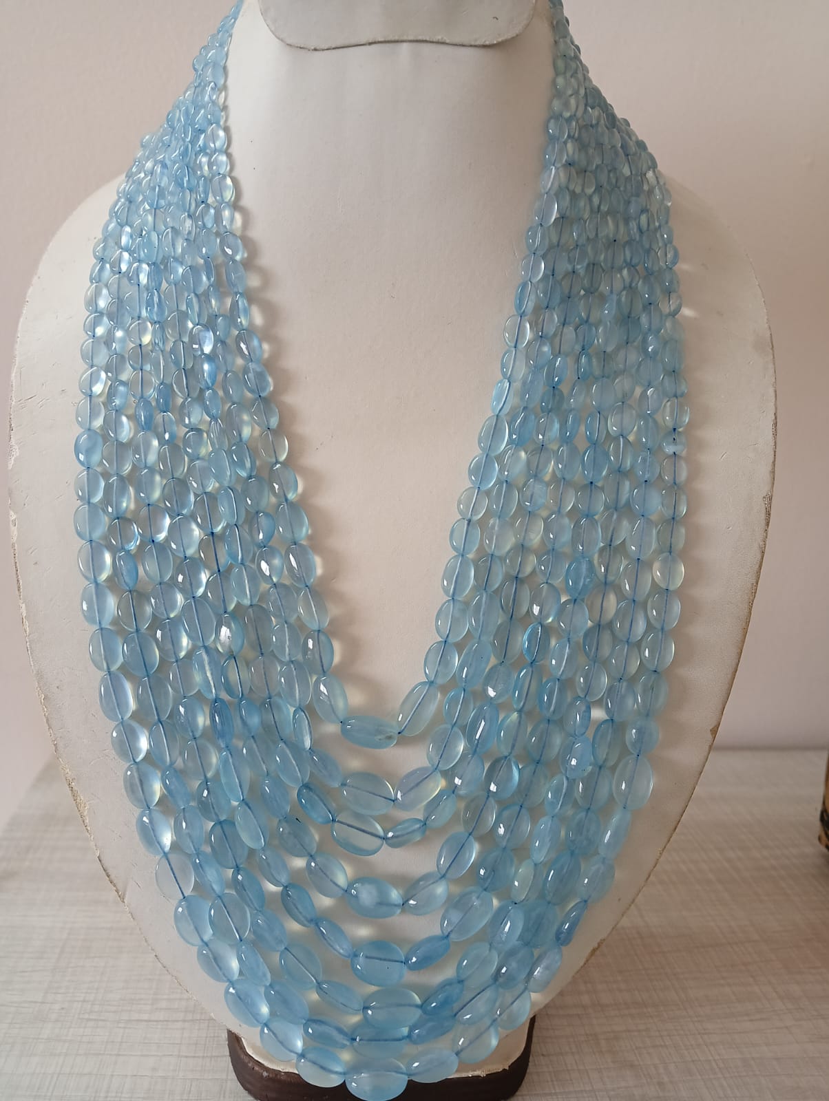 Natural Aquamarine Smooth Ovals – 8-Strand Necklace