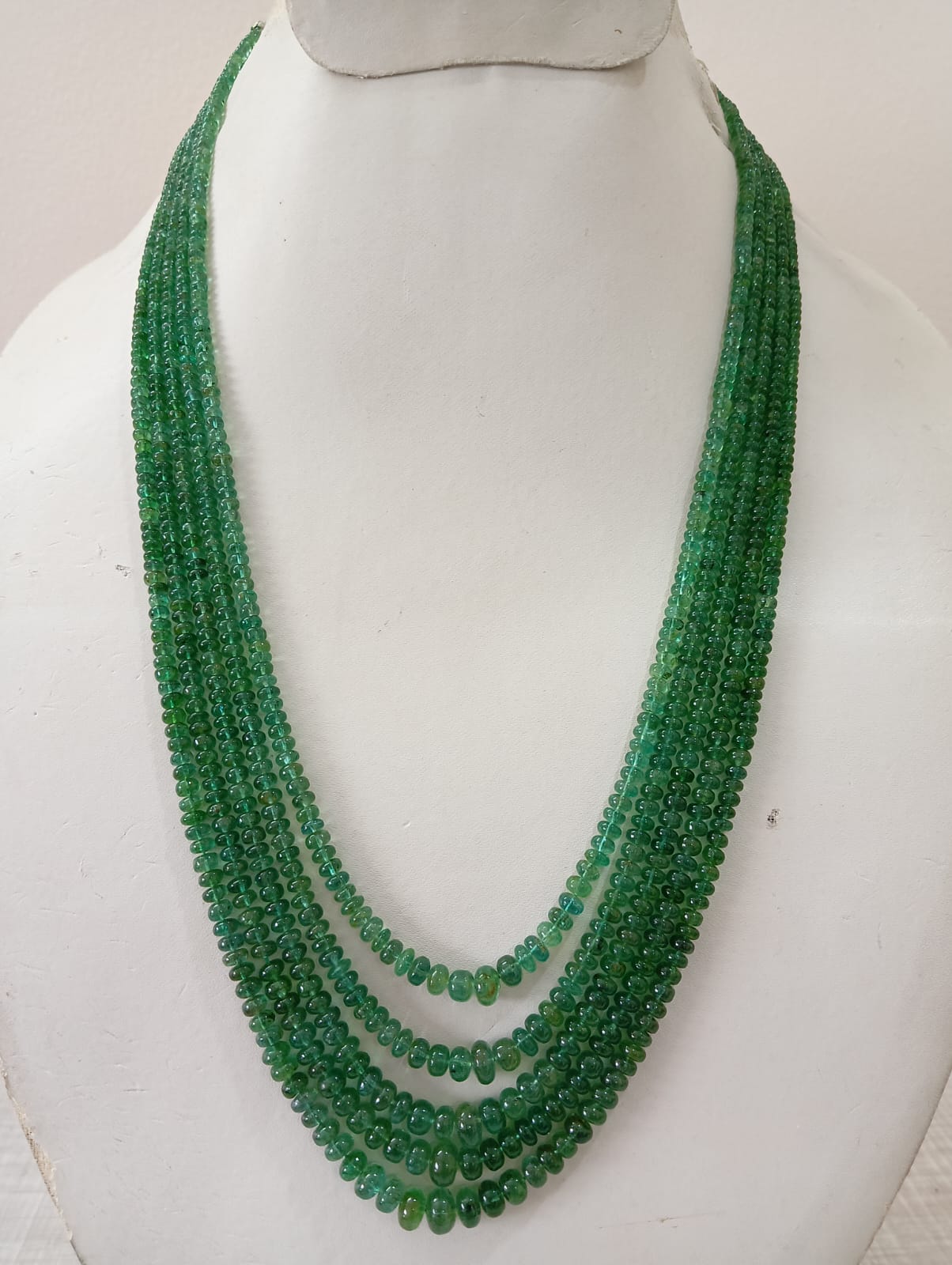 Zambian Emerald Smooth Beads – 5-Strand Necklace