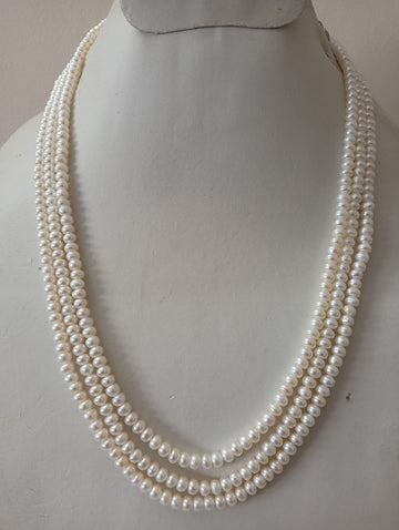 Natural Freshwater Pearl Smooth Rondelle Beads – 3-Strand Necklace