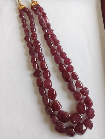 Natural Ruby Smooth Tumbles – 2-Strand Necklace
