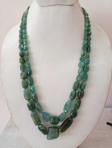 Natural Zambian Emerald Smooth Tumbles – 2-Strand Necklace