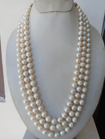 Natural South Sea Pearls Smooth Round Beads – 3-Strand Necklace