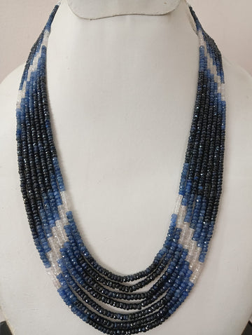 Natural Shaded Blue Sapphire Faceted Beads – 7-Strand Necklace