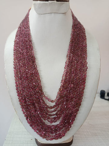 Natural Pink Tourmaline Smooth Ovals – 12-Strand Necklace