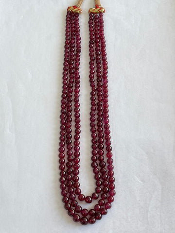 Natural Ruby Smooth Round Beads – 3-Strand Necklace